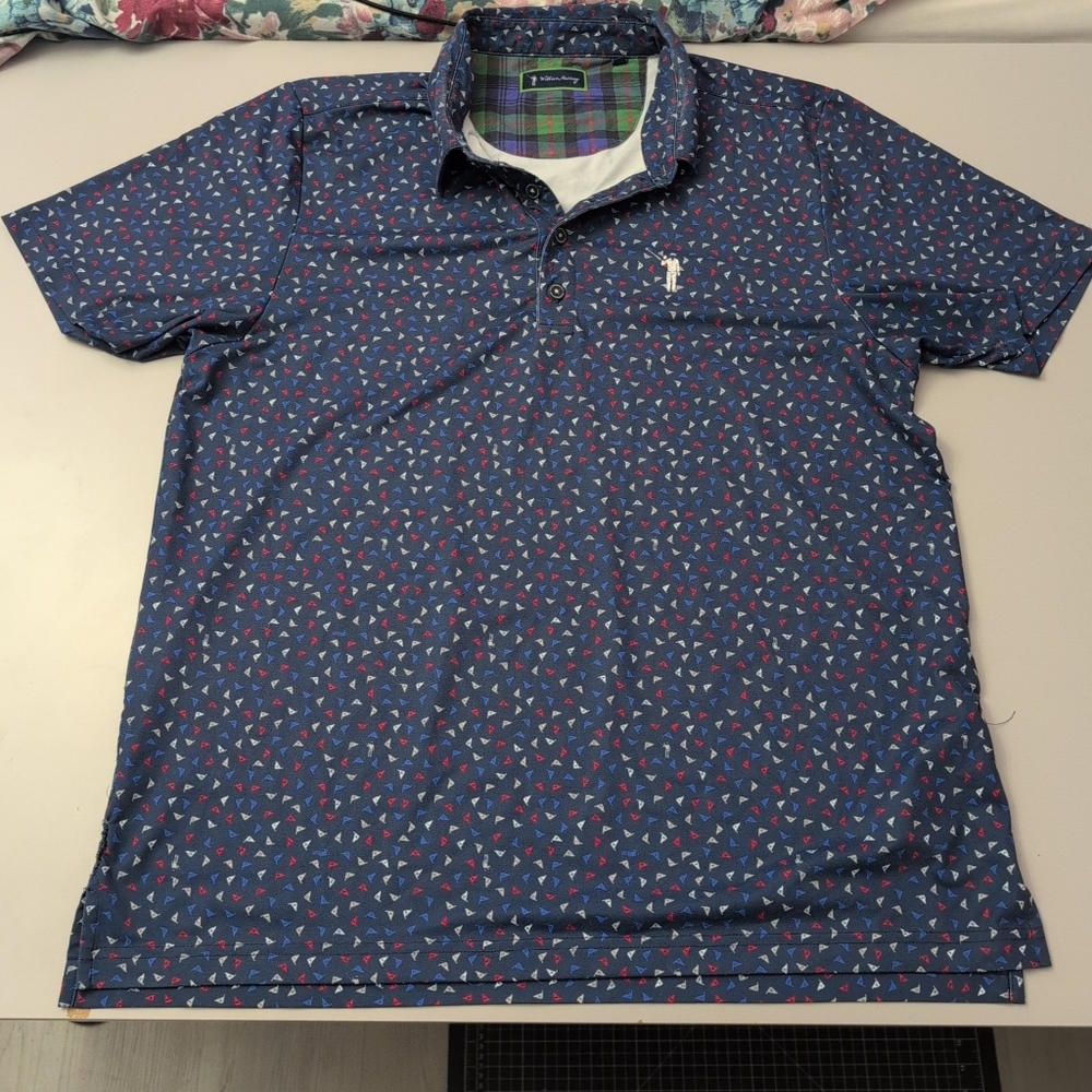William Murray Golf Mens Pin High Polo Shirt Navy Blue Flag Logo Size Medium